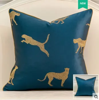 Rocznika niebieski gepard żółty geometryczny pokrowiec do poduszki/almofadas,nowoczesny pokrowiec do poduszki oparcia 45 50,dekoracyjny pokrowiec do poduszki