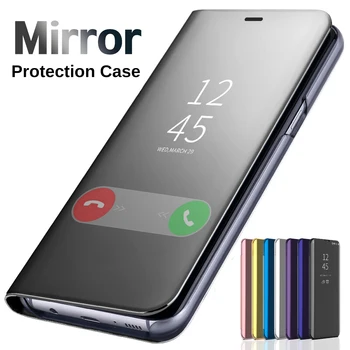 Odporny na wstrząsy lustra klapki skórzane etui do telefonu Samsung Galaxy A12 A02s Case 360 6D miękkie tylne pokrywy na Samsun S21 Ultra S21 Plus Armor