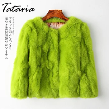 Tataria Real rycie futro Kurtka dla kobiet z długim rękawem płaszcz plus size damskie krótkie prawdziwy Królik płaszcz ciepłe pluszowe płaszcz