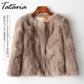 Tataria Real rycie futro Kurtka dla kobiet z długim rękawem płaszcz plus size damskie krótkie prawdziwy Królik płaszcz ciepłe pluszowe płaszcz