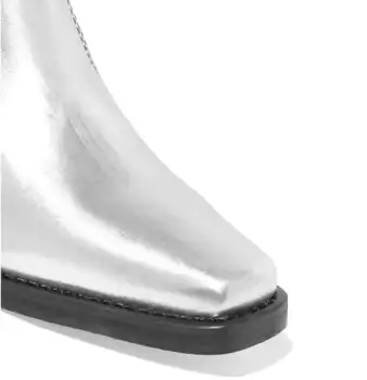 Damskie botki wiosna jesień moda Srebrny kwadratowy nosek kwadratowy obcas buty ręcznie robione podstawowe codzienne buty damskie duży rozmiar 35-45