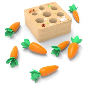 Naturalne Sosnowe Drewno Zabawki Edukacyjne Marchew Forma Zbiorów Sortowanie Gra Formą Umiejętności Poznawcze Uczenia Się Zabawki Dla Dzieci 1-3 Lat
