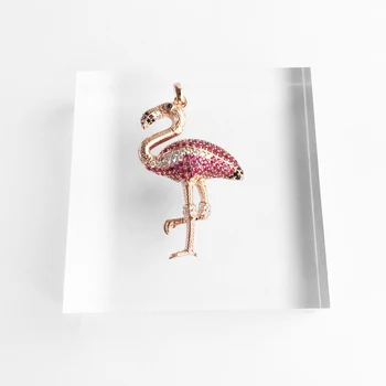Flamingo ptak zawieszenia utorować różowy CZ Thomas styl 925 srebro DIY naszyjnik biżuteria akcesoria dla kobiet, mężczyzn prezent