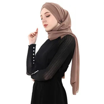 2019 kobiecy elegancki skromny muzułmański islamski szalik Ramadan miękki, lekki Jersey natychmiastowy hidżab długi szal łatwo gotowy do noszenia