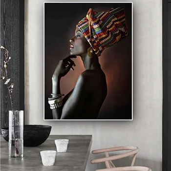 Afrykańska kobieta nago indyjska opaska na głowę portret na płótnie Malarstwo, plakaty i druki nordic ścienny art obraz do salonu