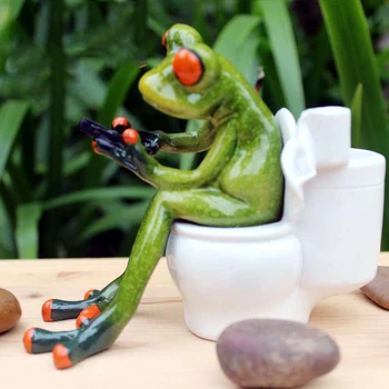 3d żaba rzeźba lalki figurki kawaii rzemiosła siedzi toaleta ozdoby do dekoracji wnętrz żywicy żaba figurki akcesoria do domu