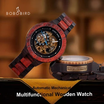BOBO BIRD męskie zegarki automatyczne zegarki mechaniczne wielofunkcyjne drewniane zegarki męskie relogio masculino drewniane pudełka do zegarków