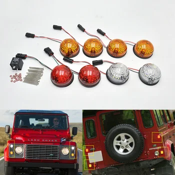 Land Rover Defender 90/110 Led Light Update Kits Amber/White Indicatior Front Side & Red Rear Stop Tail Lamp 8szt 73mm