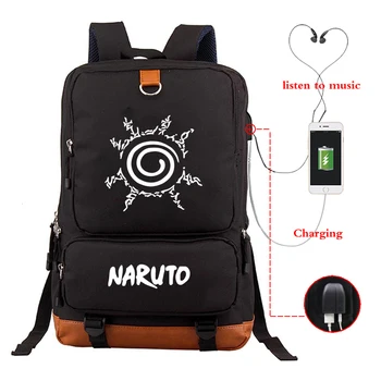 Czarny plecak Naruto plecaki dużej pojemności plecak Zamieniać unisex torby szkolne torba podróżna dla uczelni Zamieniać USB ładowanie