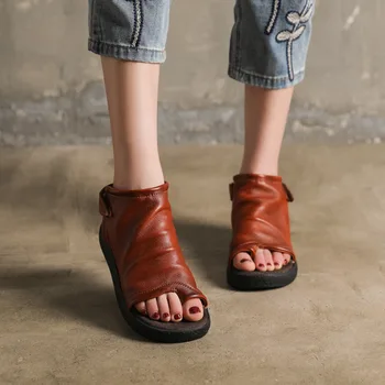 6068-21 nowe, oryginalne letnie skórzane buty ręcznie puste krótkie buty retro casual buty rzymskie sandały Damskie na płaskim obcasie