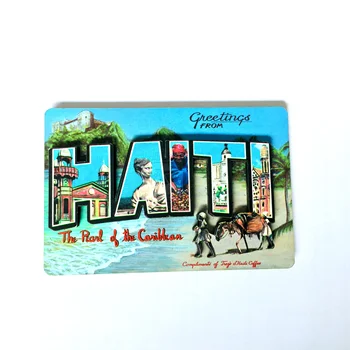 Cześć z Haiti,perła morza Karaibskiego, klasyczna pocztówka Vinatge plakat Magnes na lodówkę,dekoracja MDF, drewniane magnesy
