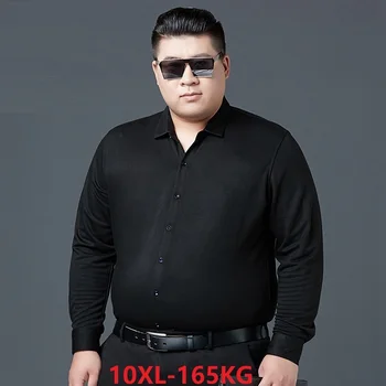 Luźna koszulka mężczyźni z długim rękawem plus duży rozmiar duży 7XL 8XL 9XL 10XL 12XL 13XL bawełna biznes formalny przewymiarowane osób domowa koszulka biuro