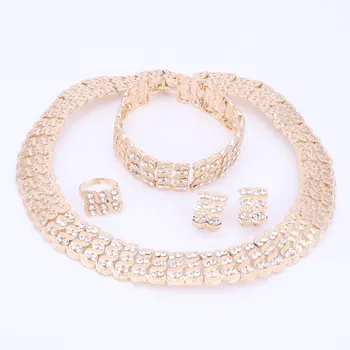 Afryki Biżuteria Zestawy Amerykański Styl Dubaj Kolor Złoty Kryształ Zestawy Biżuterii Mody Czysta Ślub Afrykańskie Koraliki Biżuteria Zestawy