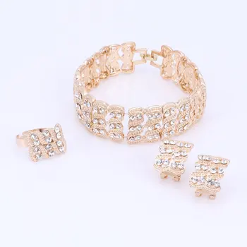 Afryki Biżuteria Zestawy Amerykański Styl Dubaj Kolor Złoty Kryształ Zestawy Biżuterii Mody Czysta Ślub Afrykańskie Koraliki Biżuteria Zestawy