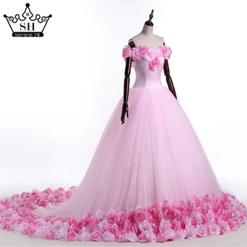 2020 różowe chmury kwiat róża suknie ślubne długi tiul bujne fale Robe De Mariage suknia ślubna Said Mhamad suknia ślubna HA2003
