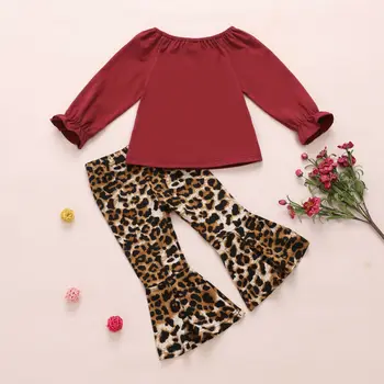 Wielka brytania noworodka dziewczynki odzież t-shirt topy + leopard print spodnie stroje zestaw ubrań 1-5T