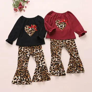 Wielka brytania noworodka dziewczynki odzież t-shirt topy + leopard print spodnie stroje zestaw ubrań 1-5T