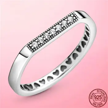 2021 nowy prawdziwy 925 srebro musujące bar stylizacji pierścień dla kobiet srebro biżuteria jasne CZ Cyrkon ślub zaręczyny prezent
