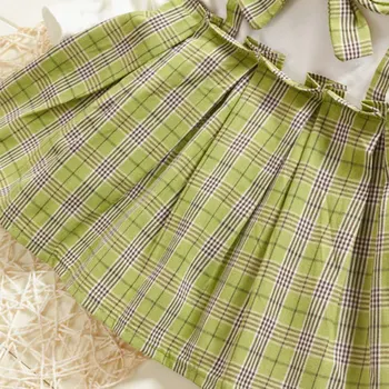TGirls Sukienki Baby Girl Clothing Sweet Plaid Print Plisowana W Talii Z Długim Rękawem, Fałszywe 2 Szt. Lalka Kołnierz Sukienka Baby Sukienka