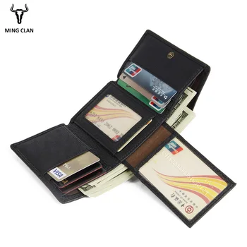 Męski portfel torba Crazy Horse Full Grain Leather luksusowy portfel dla mężczyzn cienki RFID posiadacz karty kredytowej 2 ID okna