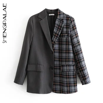 SHENGPALAE 2021 Fashion Spring Women Żakiety And Jacket Work Office Lady Suit Slim Business Plaid Splice Hit Color Coat ZA4024