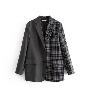SHENGPALAE 2021 Fashion Spring Women Żakiety And Jacket Work Office Lady Suit Slim Business Plaid Splice Hit Color Coat ZA4024
