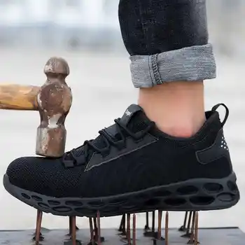 Robocze, ochronne, buty do biegania dla mężczyzn designerskie buty ze stalowym czubkiem męskie oddychające buty do biegania męskie buty tenisowe z powietrza siatką ręcznie X34