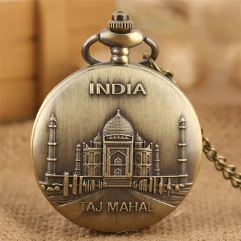Indie Taj Mahal wyświetlacz brązowe eleganckie zegarki kieszonkowe topionego naszyjnik wiszący zegar pełna myśliwy z брелоком łańcucha sklep z przedmiotu