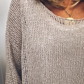 2019 swetry Damskie casual temat okrągły kołnierz 3/4 rękawem z dzianiny damskie topy jednolity kolor jesienna odzież z dzianiny dzianiny