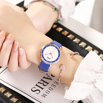 Moda damska zegarek Skórzany pasek koreański prosty osobowości chronograf kwarcowy zegarek Lady zegarek na Rękę Saat Bajan