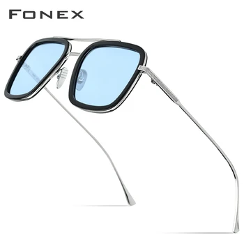 FONEX Pure Titanium Acetate Polarized Sunglass Men Retro Tony Stark okulary New Vintage Edith Sun Glasses for Women 8512
