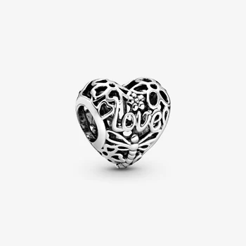 925 srebro, metalowe koraliki ażurowe wiosenne zawieszki serca pasują Pandora bransoletka dla kobiet DIY biżuteria bijoux