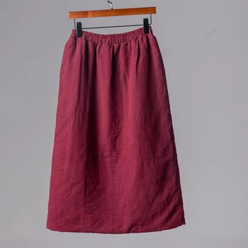 NINI Winter WONDERLAND 2020 Plus Cotton A-line Skirt Women Cotton Linen Vintage Midi Skirts Female Elastic Waist Casual Skirt