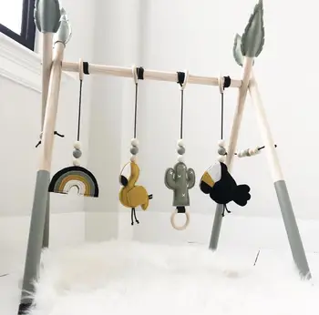 Drewniany Styl Skandynawski Baby Gym Play Frame Nursery Sensory Ring-Pull Zabawka Dziecięca Dziecięcy Wieszak Na Ubrania Toddler Kids Room Decoration