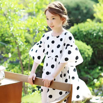 Korea style summer girl dress teens kids cotton polka dot cute dresses big girls fashion loose princess vestidos wiek 3-14 lat