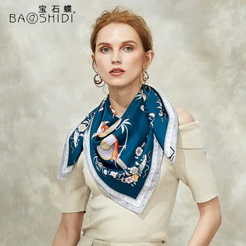 BAOSHIDI 2018 jesień Nowy satyna jedwab 88*88 duże kwadratowe szaliki, luksusowe marki oryginalny design szalik, elegancka pani prezent szal