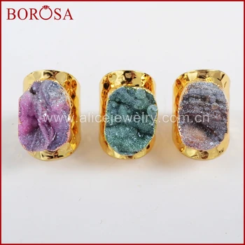 БОРОЗА druzy złoty kolor Galaktyka kwarc Tytan Rainbow chalcedon grupa pierścień dla kobiet, druzy kamień pierścień kamienie biżuteria G1339