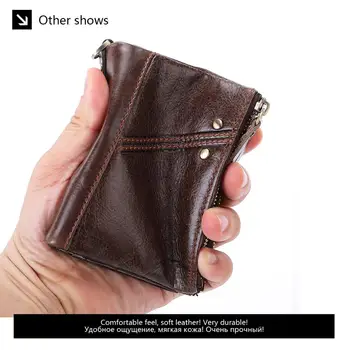 GENODERN Double Zipper Men Wallet with Metal Chain RFID Short Hasp for Man & Women wielofunkcyjne męskie portfele