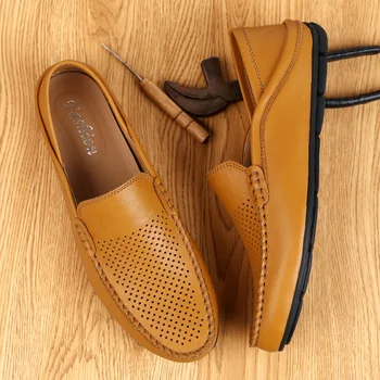 DUDELI włoskie lato puste buty męskie codzienne luksusowe markowe mokasyny ze skóry naturalnej męskie oddychające łodzią poślizgu na buty mokasyny