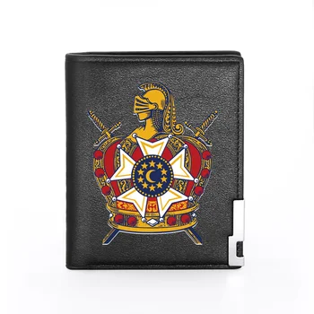 Czarny klasyczny Brazylia DeMolay międzynarodowy symbol druku Pu skórzany portfel mężczyźni podwójny uchwyt karty kredytowej krótki portfel męski