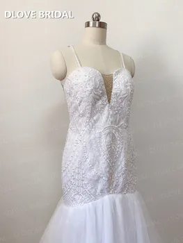 Wykonane na zamówienie suknia ślubna syrena z ramiączkami spaghetti wysokiej jakości wyjątkowa suknia ślubna z tyłu