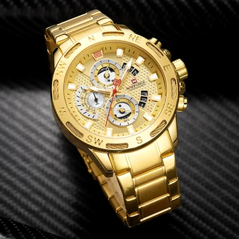 NAVIFORCE Zegarki Top Brand Men Sport zegarek kwarcowy zegarek moda męska Złoty chronograf zegarek Wodoodporny zegarek Relogio Masculino
