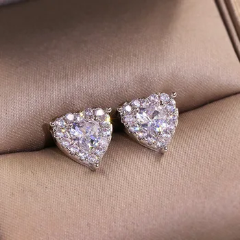 2020 nowe serce srebrny kolor słodkie kolczyki pręta z dużym Bling Cyrkon kamień dla kobiet biżuteria koreański kolczyki