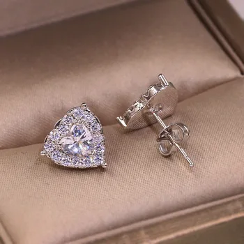 2020 nowe serce srebrny kolor słodkie kolczyki pręta z dużym Bling Cyrkon kamień dla kobiet biżuteria koreański kolczyki