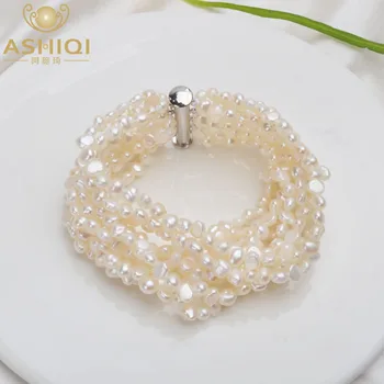 ASHIQI wielowarstwowe naturalne słodkowodne perły bransoletka dla kobiet wspaniały 10 rzędów grzywny mody 4-5 mm perła biżuteria