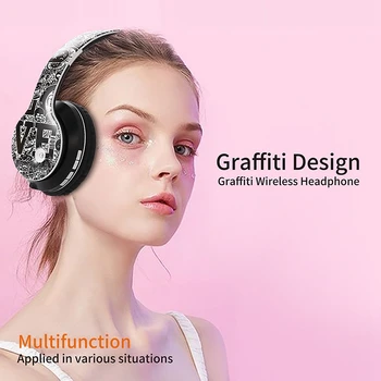 Głowa nosić zestaw słuchawkowy Bluetooth składany przenośny graffiti bezprzewodowe słuchawki wsparcie TF karty do telefonu komórkowego, komputer Tablet-Re