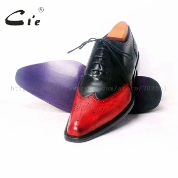 Cie ostrym nosem pełne buty na zamówienie ręcznie męskie Oxford czarny czerwony kolor mieszany sznurowanie na co dzień oddychająca skórzana buty OX372