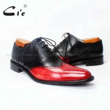 Cie ostrym nosem pełne buty na zamówienie ręcznie męskie Oxford czarny czerwony kolor mieszany sznurowanie na co dzień oddychająca skórzana buty OX372