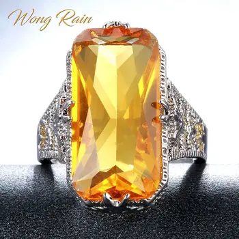 Wong Rain Vintage 925 Srebro Ogromny Cytryn Kamień Ślub Zaręczynowy Pierścień Wykwintne Biżuteria Hurtowych Drop Shipping