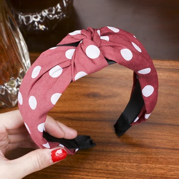 Levao Vintage Hairband Women Round Dot Cloth Wide Side Center Knotted Opcje Adult Hair Hoop for Girls Hair Accessories